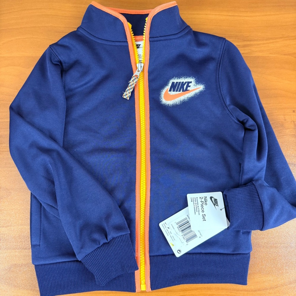 Nike Boys 2-Piece Tracksuit Set Midnight‎ Navy Orange 86M510-U90 Size 4 NEW - Picture 4 of 10